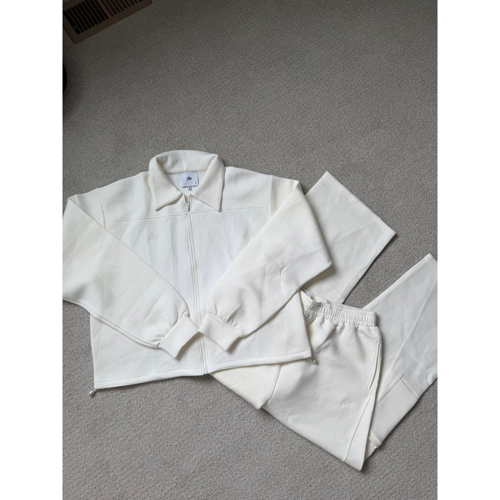 YLLW‎ Women Cream Zip Up Jacket and Wide Leg Cargo Sweatpants Tracksuit Set XXL